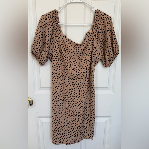 Sadie & Sage Dresses & Skirts - Sadie & Sage Tan Polka Dot Cheetah Dress